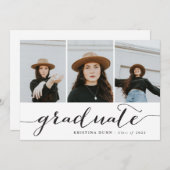 卒業式 ブラック スクリプト フォト コラージュ | 卒業式のお知らせ 招待状 (正面/裏面)