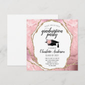 卒業式 ブラッシュ ピンク アゲート ゴールド グリッター 招待状 (正面/裏面)