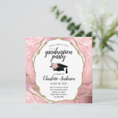 卒業式 ブラッシュ ピンク アゲート ゴールド グリッター 招待状 (スタンド正面)