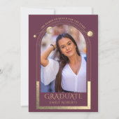 卒業式 プラム ゴールド 太陽 月 星 卒業写真 招待状 (正面)