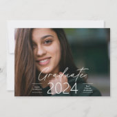 卒業式 モダン エレガント スクリプト フォト 招待状 (正面)