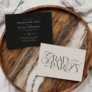 卒業式 モダン エレガント タイポグラフィー 黒と白 招待状