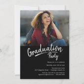 卒業式 モダン スクリプト 2面パーティー フォト 招待状 (裏面)