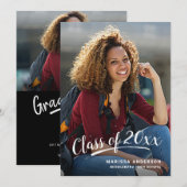 卒業式 モダン スクリプト 2面パーティー フォト 招待状 (正面/裏面)