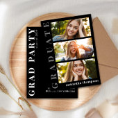 卒業式 モノクロ 現代的な写真コラージュ 招待状