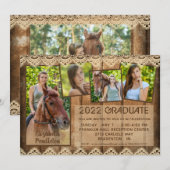 卒業式 ラスティック カントリー ウッドレース 5枚写真 招待状 (正面/裏面)