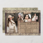 卒業式 ラスティック カントリー ウッドレース 5 フォト 招待状 (正面/裏面)