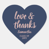 卒業式 ラブ&サンクス ネイビーブルー&ピンク エレガント ハートシール (正面)