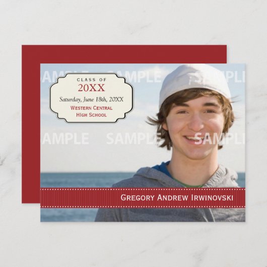 卒業式 リボン 招待状 (正面/裏面)