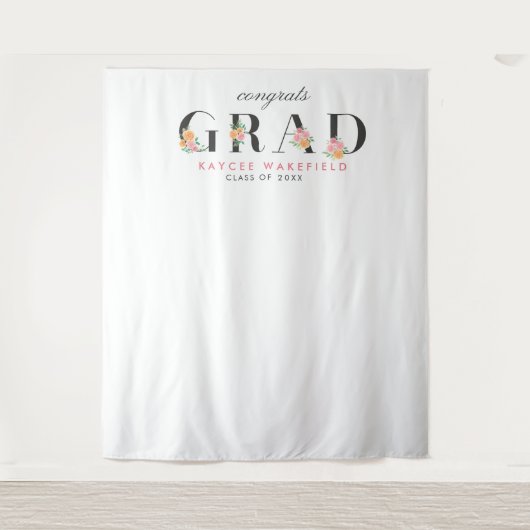 卒業式 ローズとタイポグラフィー フォト 背景 タペストリー (正面)