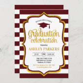 卒業式 - ワインレッド ゴールド ホワイト 招待状 (正面/裏面)