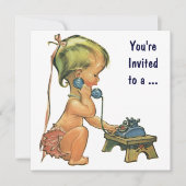 卒業式、ヴィンテージかわいい女の子の電話 招待状 (正面)