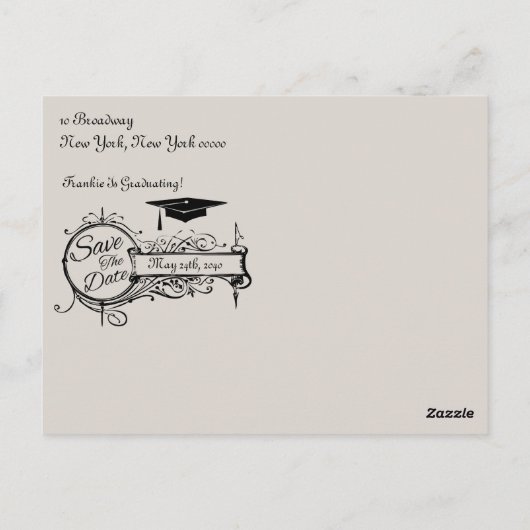 卒業式 保存日付 ポストカード グレー ヴィンテージ (裏面)