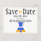 卒業式 保存日付 ミニマリスト ブルー オレンジ ポストカード (正面)