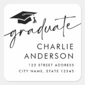 卒業式 卒業帽 白い 返送先住所 スクエアシール (正面)