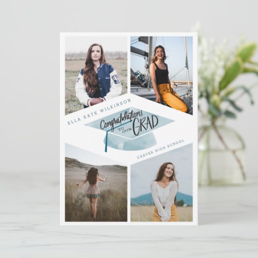 卒業式 – 帽子を持つ私たちの卒業 招待状 (スタンド正面)