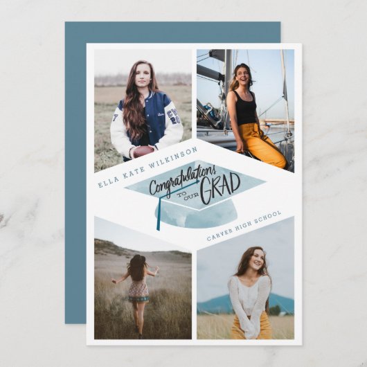 卒業式 – 帽子を持つ私たちの卒業 招待状 (正面/裏面)