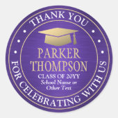卒業式 感謝の意を込めた パープル ゴールド ホワイト ラウンドシール (正面)