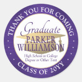 卒業式 感謝の意を込めた パープル ゴールド ホワイト ラウンドシール (正面)