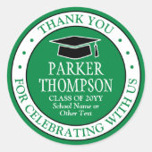 卒業式 感謝の気持ちを伝える エレガントなグリーン 白 黒 ラウンドシール (正面)