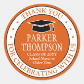 卒業式 感謝 おしゃれ オレンジ ブラック & ホワイト ラウンドシール (正面)