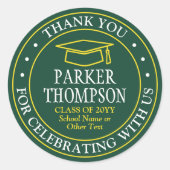 卒業式 感謝 おしゃれ 緑 金 黄 ラウンドシール (正面)