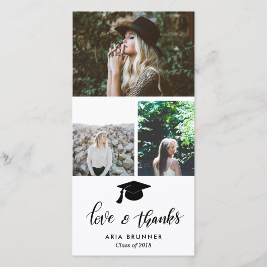 卒業式 感謝 三枚 写真 シンプル 案内状 (正面)