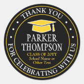 卒業式 感謝 黒 ゴールド イエロー エレガント ラウンドシール (正面)