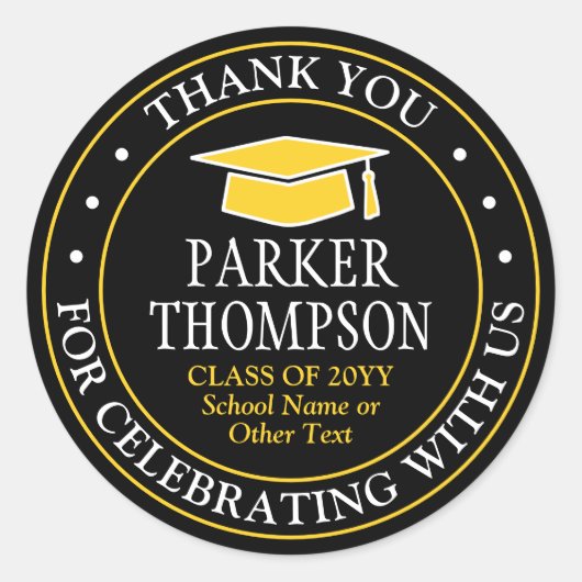 卒業式 感謝 黒 ゴールド イエロー エレガント ラウンドシール (正面)