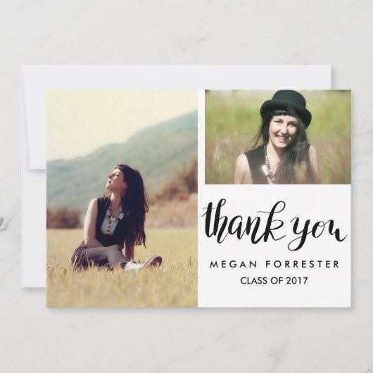 卒業式 手書き感謝 二人 写真 招待状 (正面)