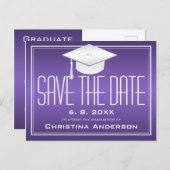 「卒業式」 – 日付のシックな紫のグラッドキャップを保存 案内ポストカード (正面/裏面)