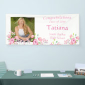 卒業式，水彩，ピンクフラワー，カスタム写真 横断幕 (トレードショー)