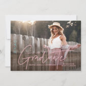 卒業式 現代フォトスクリプト エレガント ピンク ガーリー 招待状 (正面)