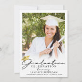 卒業式 現代 シンプル スクリプト 2 フォト 招待状 (正面)