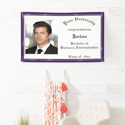 卒業式,紫,銀フェイク箔,カスタム 横断幕 (インサイチュ)