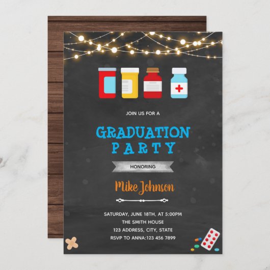 卒業式 薬学部 医学 ご招待 招待状 (正面/裏面)