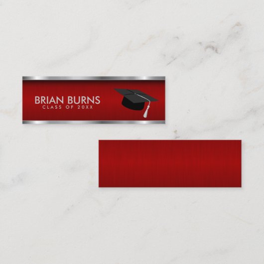 卒業式 – 赤い挿入カード スキニー名刺 (正面/裏面)