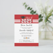 卒業式 赤と白のスクリプト 卒業パーティー インビテーションポストカード (スタンド正面)