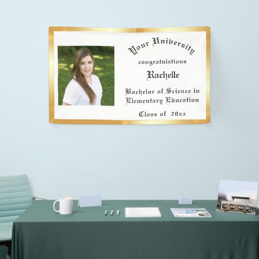 卒業式、金箔、カスタム写真 横断幕 (トレードショー)