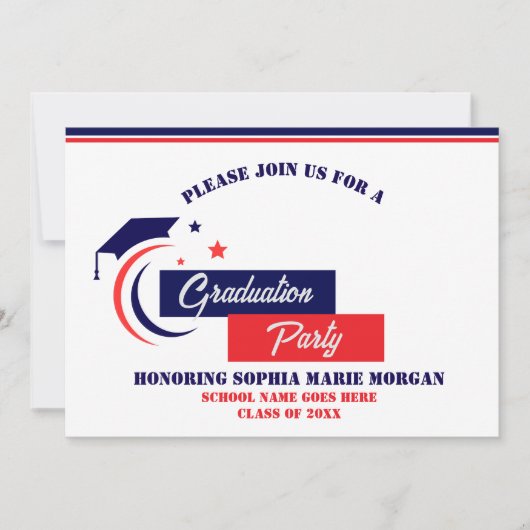 卒業式 青 赤 白 卒業のお知らせ 招待状 (正面)