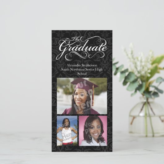 卒業式 Elegant Black 卒業 案内状 (スタンド正面)