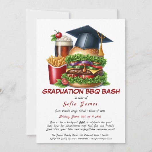 卒業式BBQパーティの招待状 | 裏庭クックアウト 招待状 (正面)