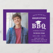卒業式BBQパーティーフォトパープルホワイトグラードキャップ 案内状 (正面/裏面)