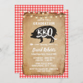 卒業式BBQパーティーヴィンテージ赤い格子縞 招待状 (正面/裏面)