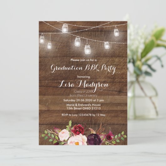 卒業式BBQ招待状ウッド素朴招待状カード 招待状 (スタンド正面)