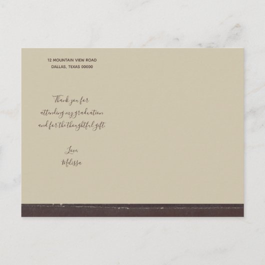 卒業式Boho写真素朴ありがとうご注意 案内ポストカード (裏面)