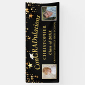 卒業式ConGRADrulationsフォトブラック金ゴールド星 横断幕 (縦)