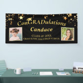 卒業式ConGRADrulationsフォト金ゴールドスターズブラック 横断幕 (トレードショー)