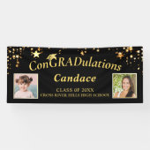 卒業式ConGRADrulationsフォト金ゴールドスターズブラック 横断幕 (横)