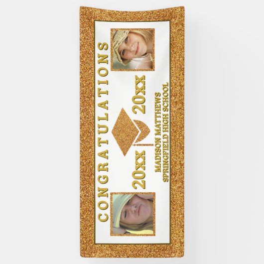 卒業式Glam金ゴールドおめでとう写真 横断幕 (縦)